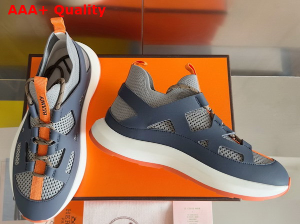 Hermes Katana Sneaker Gris Silex and Marine Knit and Calfskin Replica