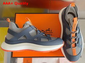 Hermes Katana Sneaker Gris Silex and Marine Knit and Calfskin Replica