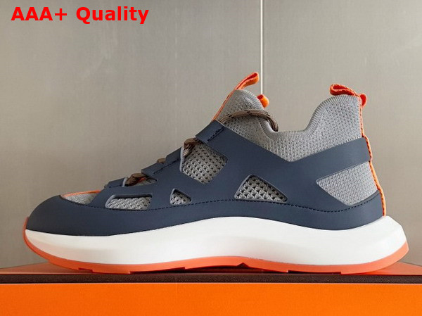 Hermes Katana Sneaker Gris Silex and Marine Knit and Calfskin Replica