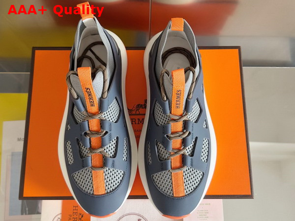 Hermes Katana Sneaker Gris Silex and Marine Knit and Calfskin Replica