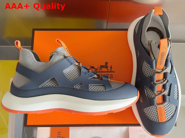 Hermes Katana Sneaker Gris Silex and Marine Knit and Calfskin Replica