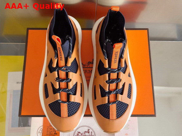 Hermes Katana Sneaker Marine and Naturel Knit and Calfskin Replica