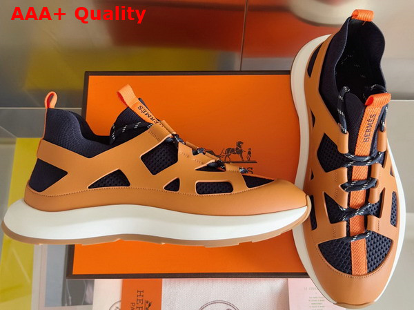 Hermes Katana Sneaker Marine and Naturel Knit and Calfskin Replica