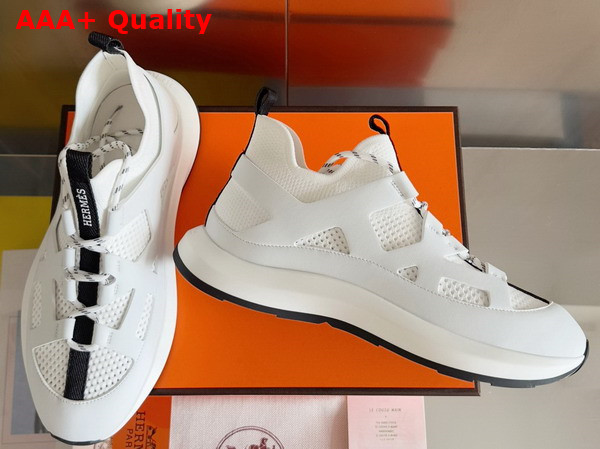 Hermes Katana Sneaker in Blanc Knit and Calfskin Replica