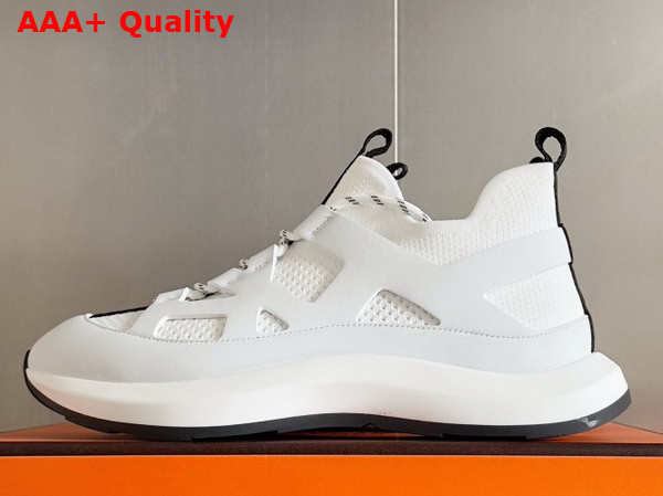 Hermes Katana Sneaker in Blanc Knit and Calfskin Replica