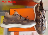 Hermes Katana Sneaker in Chocolate Knit and Calfskin Replica