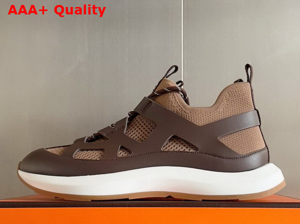 Hermes Katana Sneaker in Chocolate Knit and Calfskin Replica