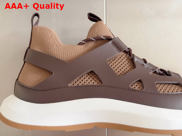 Hermes Katana Sneaker in Chocolate Knit and Calfskin Replica