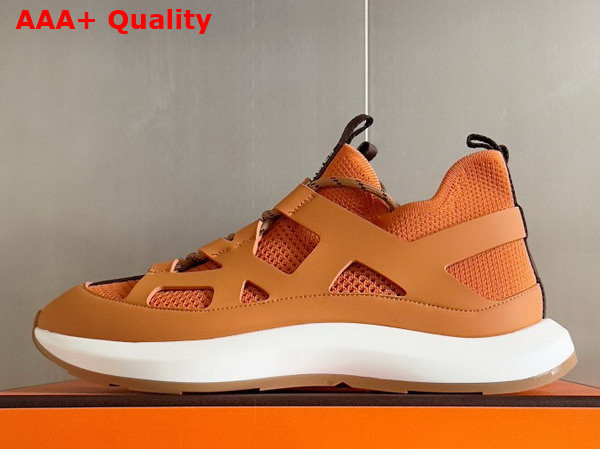 Hermes Katana Sneaker in Orange Knit and Calfskin Replica