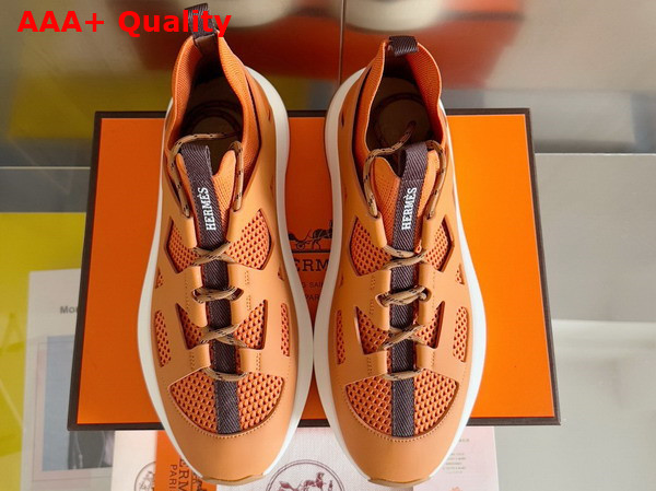 Hermes Katana Sneaker in Orange Knit and Calfskin Replica