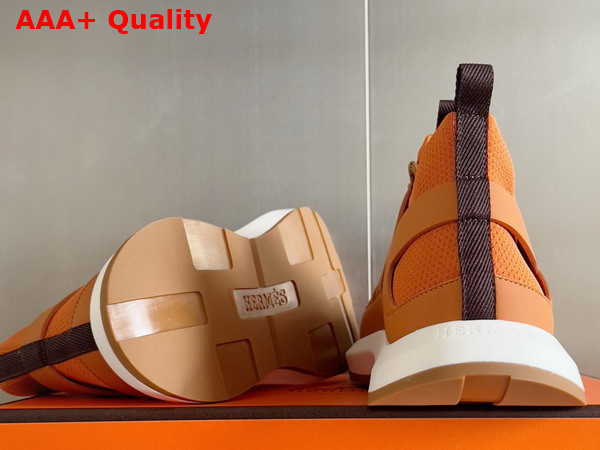 Hermes Katana Sneaker in Orange Knit and Calfskin Replica