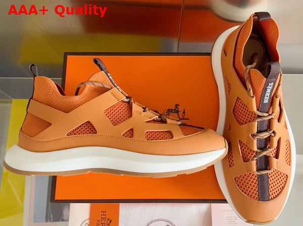 Hermes Katana Sneaker in Orange Knit and Calfskin Replica