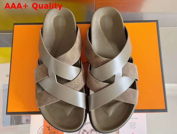 Hermes Kazimir Sandal in Calfskin and Suede Goatskin Replica