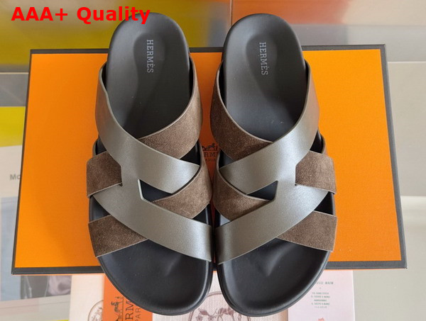 Hermes Kazimir Sandal in Calfskin and Suede Goatskin Replica