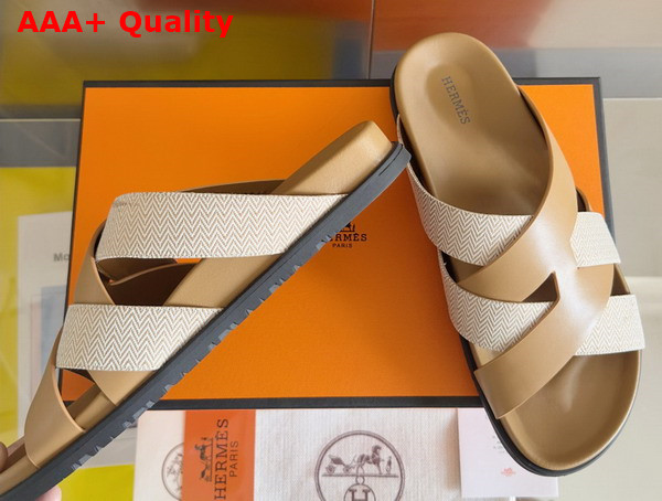 Hermes Kazimir Sandal in Canvas and Calfskin Replica