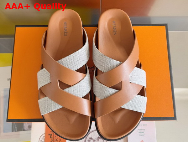 Hermes Kazimir Sandal in Canvas and Calfskin Replica