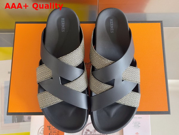 Hermes Kazimir Sandal in Canvas and Calfskin Replica