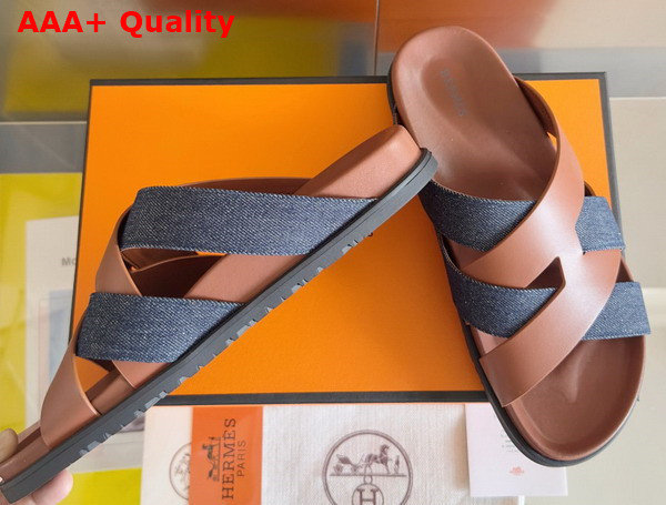 Hermes Kazimir Sandal in Denim and Calfskin Replica