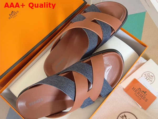Hermes Kazimir Sandal in Denim and Calfskin Replica