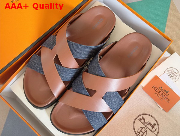 Hermes Kazimir Sandal in Denim and Calfskin Replica