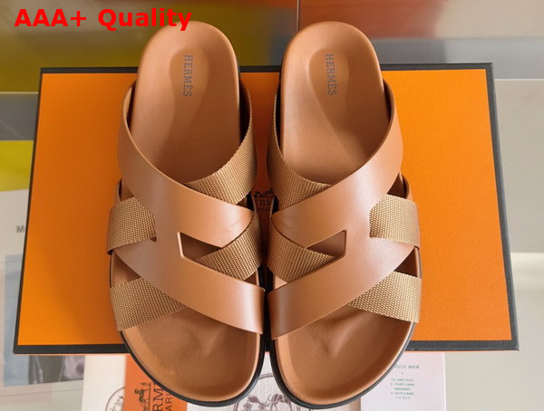 Hermes Kazimir Sandal in Woven Ribbon and Calfskin Replica