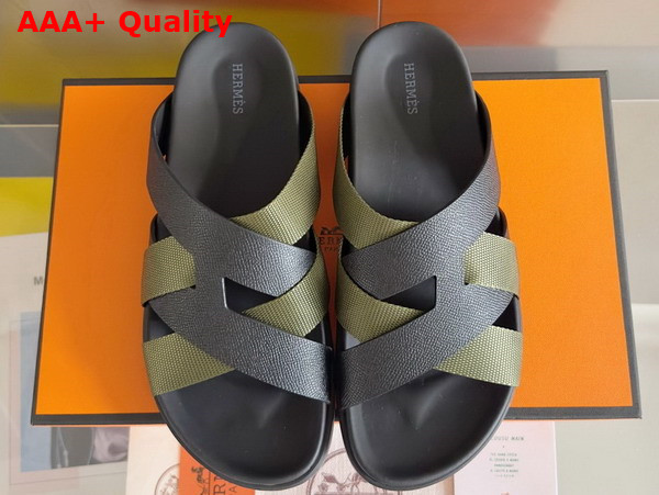 Hermes Kazimir Sandal in Woven Ribbon and Epsom Calfskin Replica