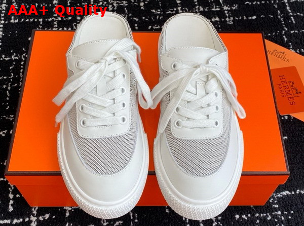 Hermes Keep Sneaker in Canvas and Calfskin Blanc Replica