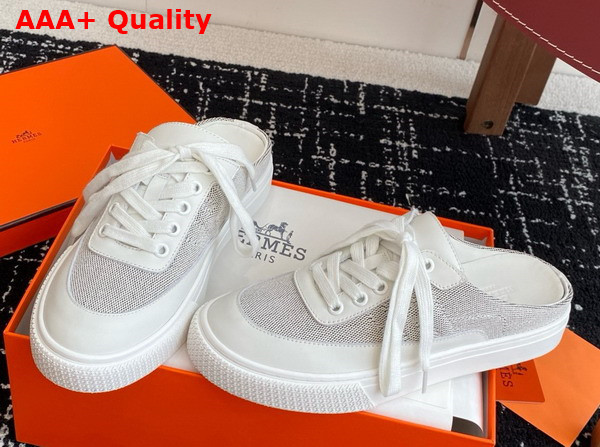 Hermes Keep Sneaker in Canvas and Calfskin Blanc Replica