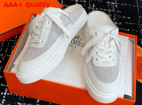 Hermes Keep Sneaker in Canvas and Calfskin Blanc Replica