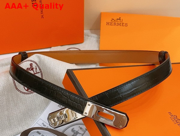 Hermes Kelly 18 Belt in Black Crocodile Embossed Calfskin Replica
