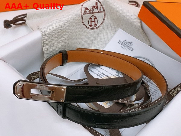 Hermes Kelly 18 Belt in Black Crocodile Embossed Calfskin Replica
