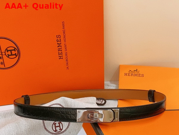 Hermes Kelly 18 Belt in Black Crocodile Embossed Calfskin Replica