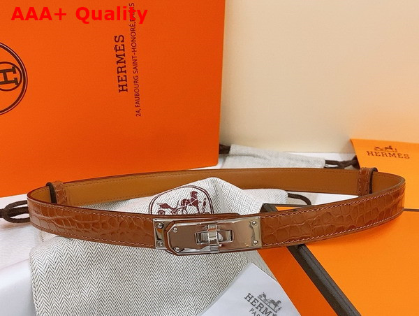 Hermes Kelly 18 Belt in Brown Crocodile Embossed Calfskin Replica