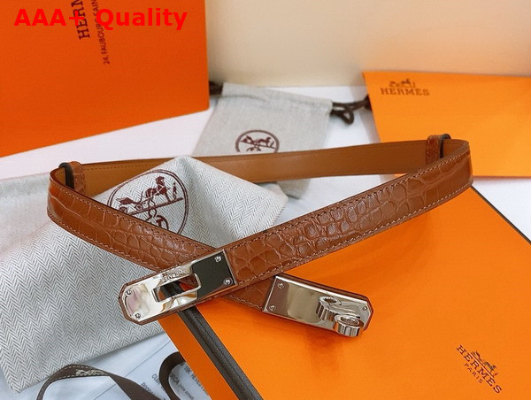 Hermes Kelly 18 Belt in Brown Crocodile Embossed Calfskin Replica