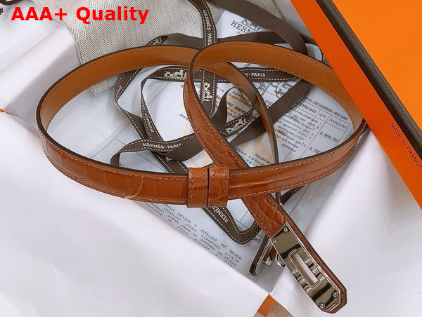 Hermes Kelly 18 Belt in Brown Crocodile Embossed Calfskin Replica