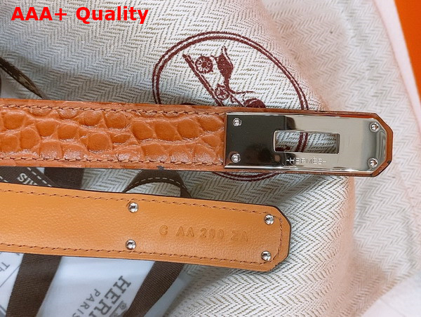 Hermes Kelly 18 Belt in Brown Crocodile Embossed Calfskin Replica
