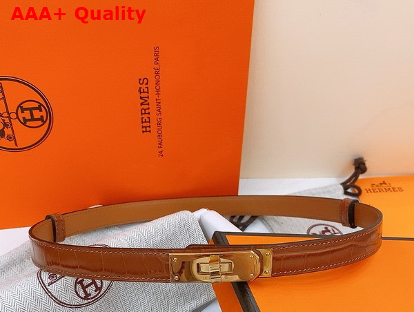 Hermes Kelly 18 Belt in Brown Crocodile Embossed Calfskin Replica