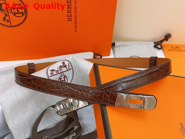 Hermes Kelly 18 Belt in Dark Brown Crocodile Embossed Calfskin Replica