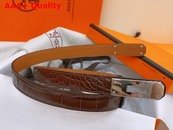 Hermes Kelly 18 Belt in Dark Brown Crocodile Embossed Calfskin Replica