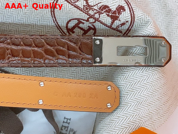 Hermes Kelly 18 Belt in Dark Brown Crocodile Embossed Calfskin Replica