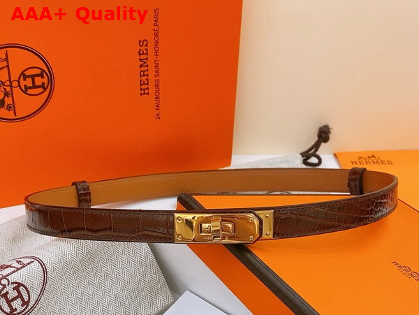 Hermes Kelly 18 Belt in Dark Brown Crocodile Embossed Calfskin Replica