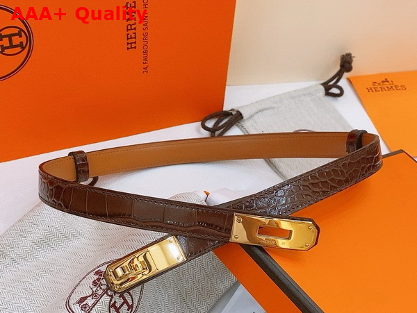 Hermes Kelly 18 Belt in Dark Brown Crocodile Embossed Calfskin Replica