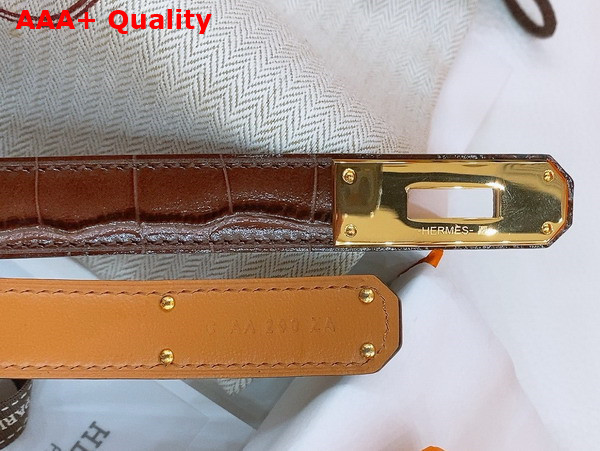 Hermes Kelly 18 Belt in Dark Brown Crocodile Embossed Calfskin Replica