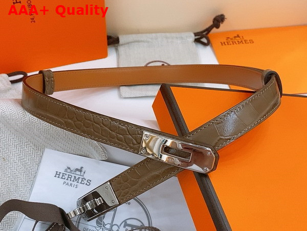 Hermes Kelly 18 Belt in Elephant Gray Crocodile Embossed Calfskin Replica