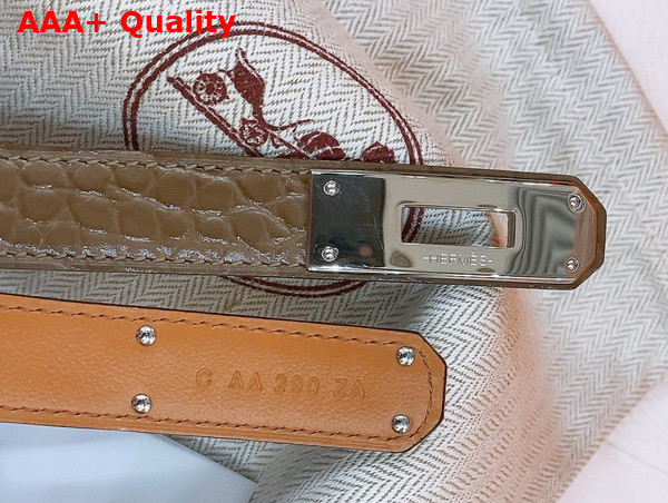 Hermes Kelly 18 Belt in Elephant Gray Crocodile Embossed Calfskin Replica
