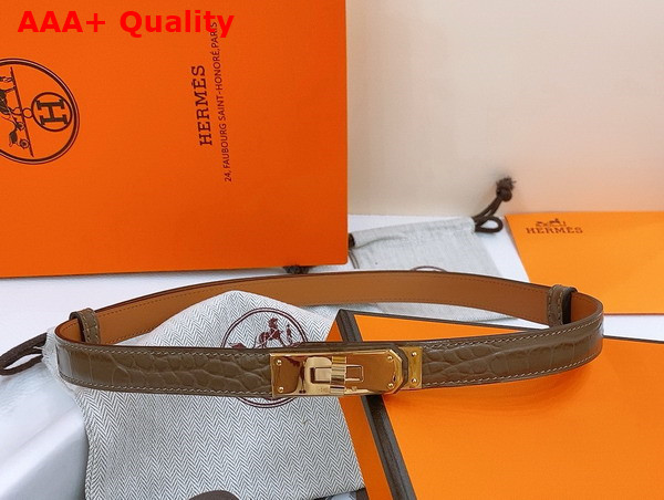 Hermes Kelly 18 Belt in Elephant Gray Crocodile Embossed Calfskin Replica
