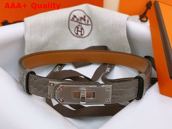 Hermes Kelly 18 Belt in Elephant Gray Crocodile Embossed Calfskin Replica