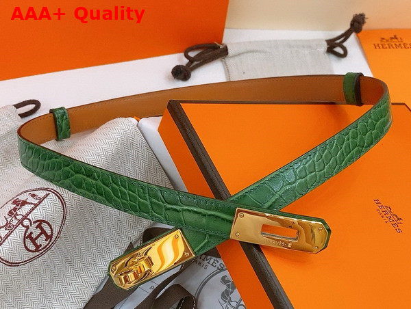 Hermes Kelly 18 Belt in Green Crocodile Embossed Calfskin Replica