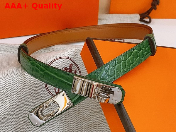 Hermes Kelly 18 Belt in Green Crocodile Embossed Calfskin Replica