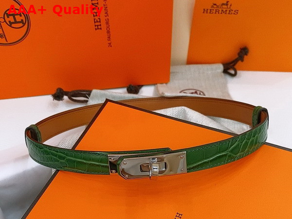 Hermes Kelly 18 Belt in Green Crocodile Embossed Calfskin Replica